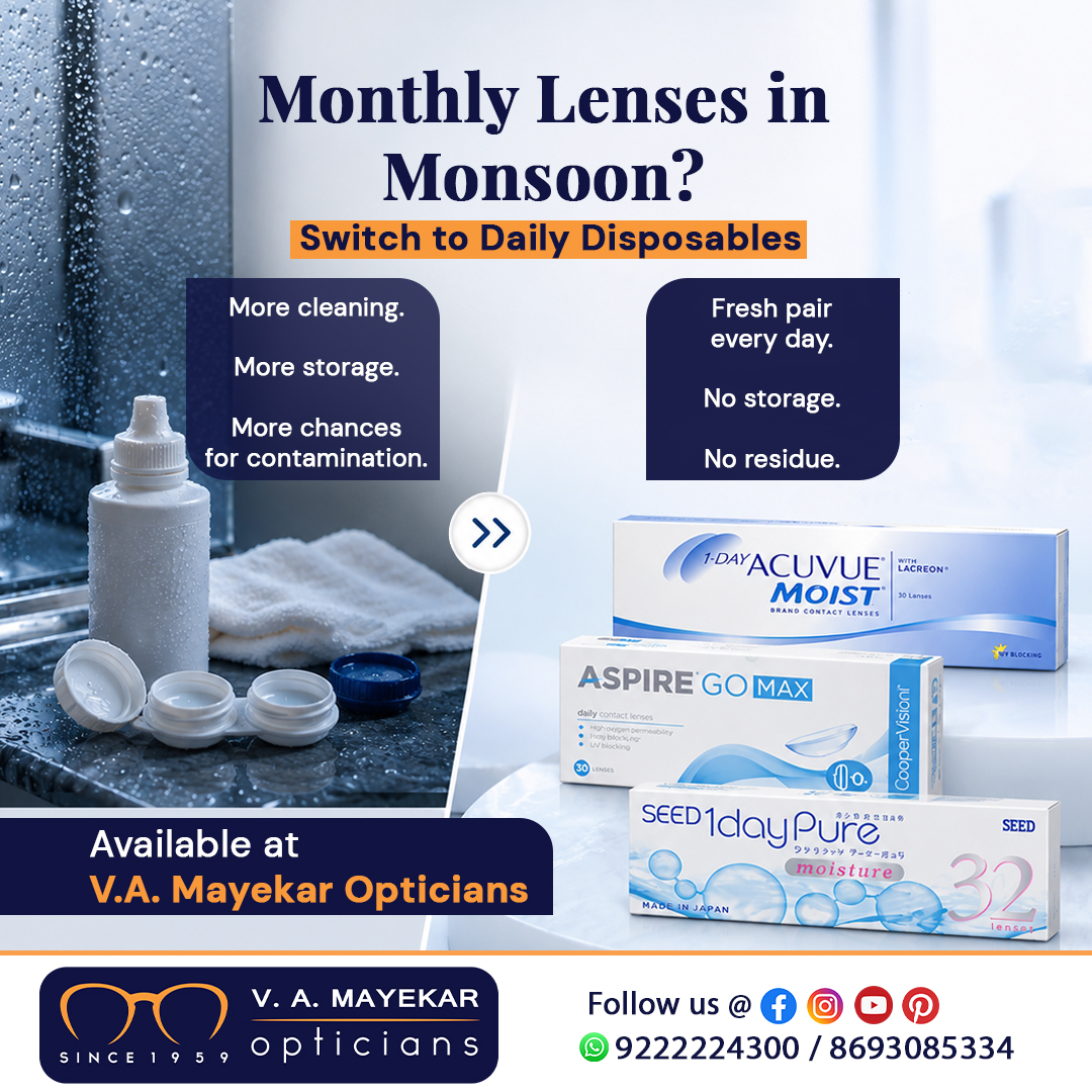 VAMayekarOptics's tweet photo. Humidity. Bacteria. Wet commutes. Monthly lenses in monsoon are a hygiene challenge. Daily disposables like Acuvue Moist 1-Day and Aspire Go Max 1-Day let you start fresh every day. No storage. No risk.​
📍 Thane &amp; Mumbai​
📞 9222224300
#MonsoonLensHygiene #AcuvueMoist #AspireGo https://t.co/4j24JiX9Cc