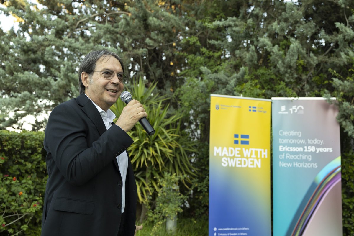 SwedeninGR's tweet photo. Pleasure to host event celebrating ERICSSON’s 150 Years. @ericsson has built infrastructure connecting the world during 150 years of continuous reinvention. So much to celebrate. 
150 years of innovation and excellency! 

#EricssonHellas https://t.co/1JTXCcTewT