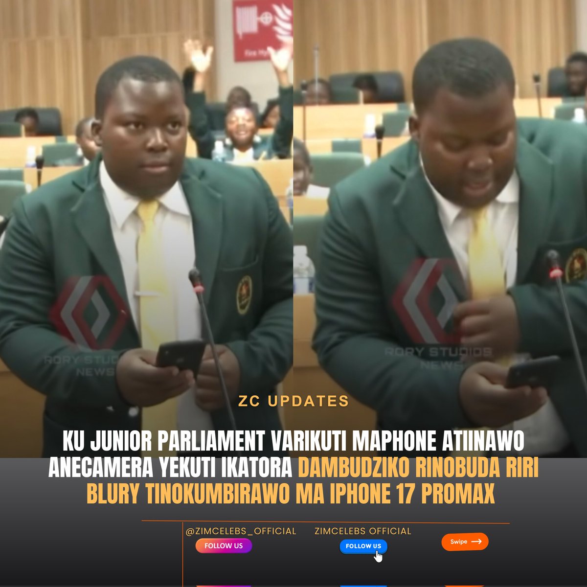 zimcelebs1's tweet photo. Ku Junior parliament varikuti maphone atiinawo anecamera yekuti ikatora dambudziko rinobuda riri blury tinokumbirawo ma iphone 17 promax https://t.co/AZfsYRAUBw