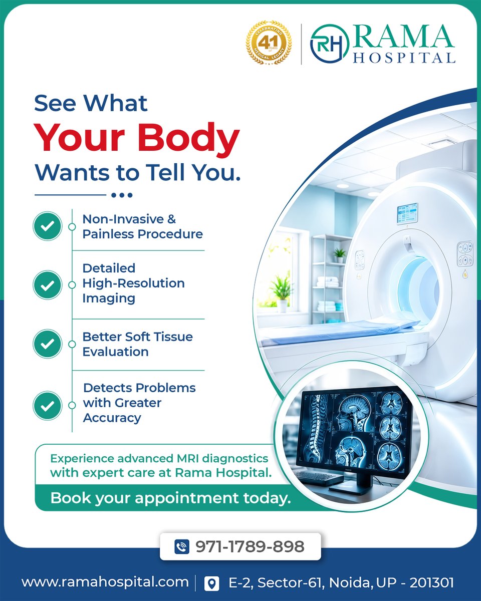 RamaHospital_RH's tweet photo. The right treatment begins with the right diagnosis.

Get advanced MRI imaging with expert care at Rama Hospital, Noida. 📞 9711789898 

🏥 Visit Rama Hospital, Sector-61, Noida Today: https://t.co/IRHjWhp8Lc

#MRI #AdvancedImaging #Radiology #RamaHospitalNoida #NoidaHospital https://t.co/O2UWePpYyT