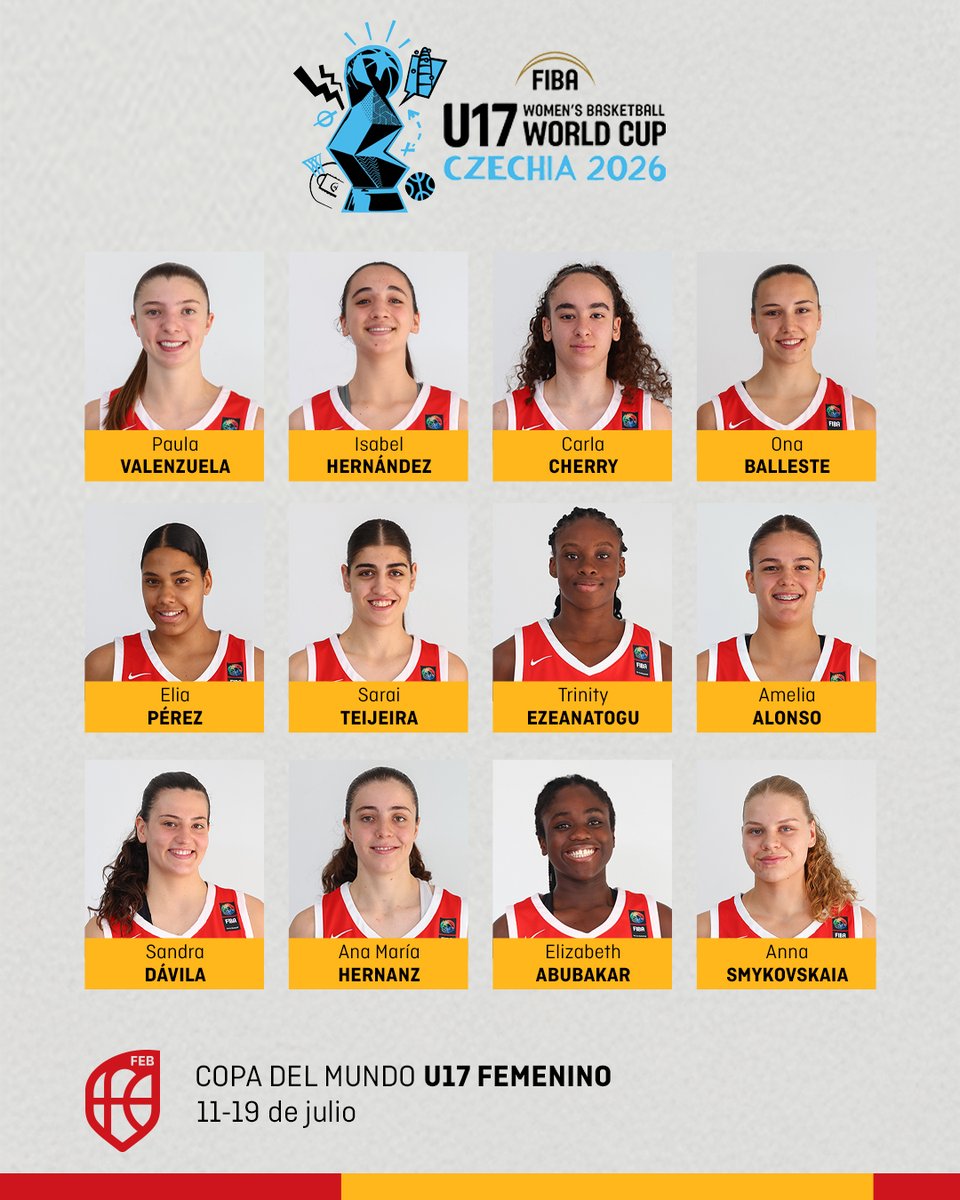 BaloncestoESP's tweet photo. 🚨 OFICIAL | Las 1⃣2⃣ de la #U17F 🇪🇸 para el #FIBAU17 de R. Checa 🧐

📆 11 al 19 de julio
📌 Brno 🇨🇿

@NextGenHoops  | #SomosEquipo https://t.co/2XiaHSjGOb