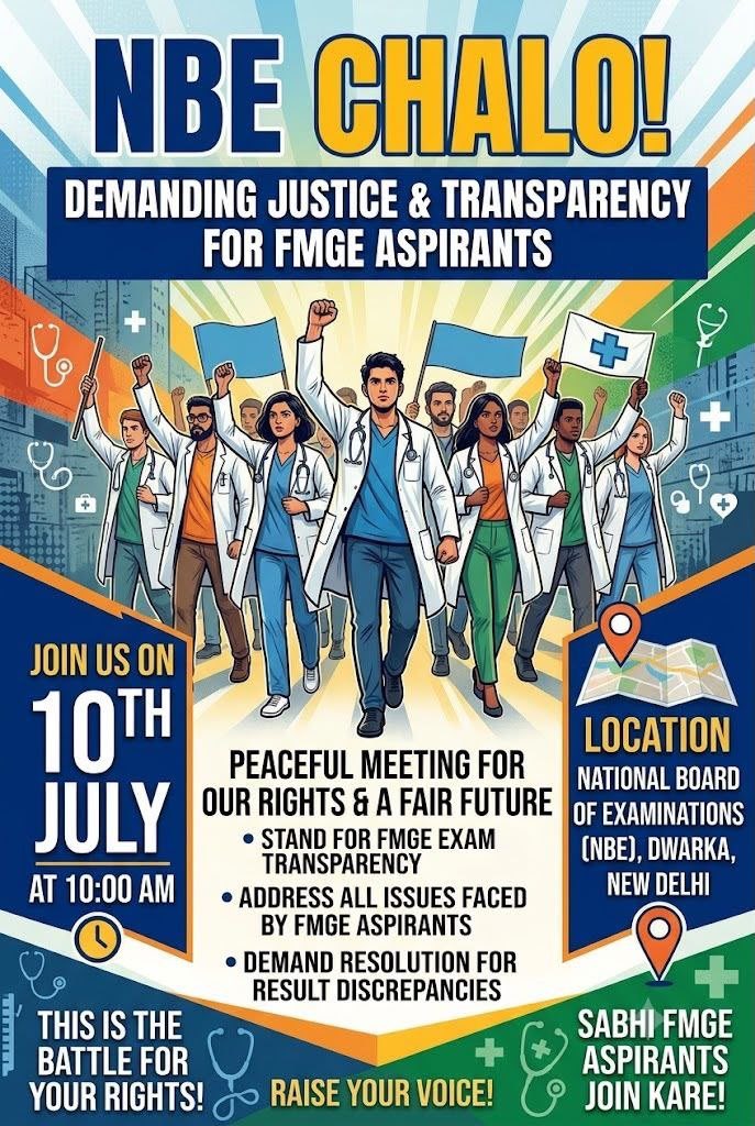 drjaswantvoice's tweet photo. 10 July, 10 AM — NBE Dwarka
FMGE aspirants are not here to beg, we are here to demand answers.
Enough of result discrepancies, lack of transparency & mental harassment.
If our future is on the line, NBE must be held accountable.
NBE CHALO. Show up. Speak up. Fight back.
#FMGE #NBE #FMGE2026 #JusticeForFMGs #HealthMinistry #pmo