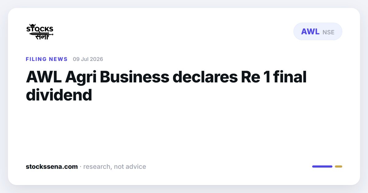 stocks_sena's tweet photo. AWL Agri Business Ltd declares final dividend of Re. 1 per share for FY 2026.
https://t.co/AazDWVwJ5A

#Nifty #StockMarket https://t.co/rTjbHP3lwu