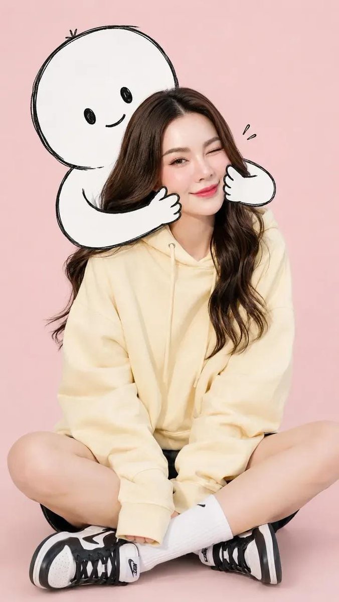 Minimalist Fashion Portrait with Cartoon