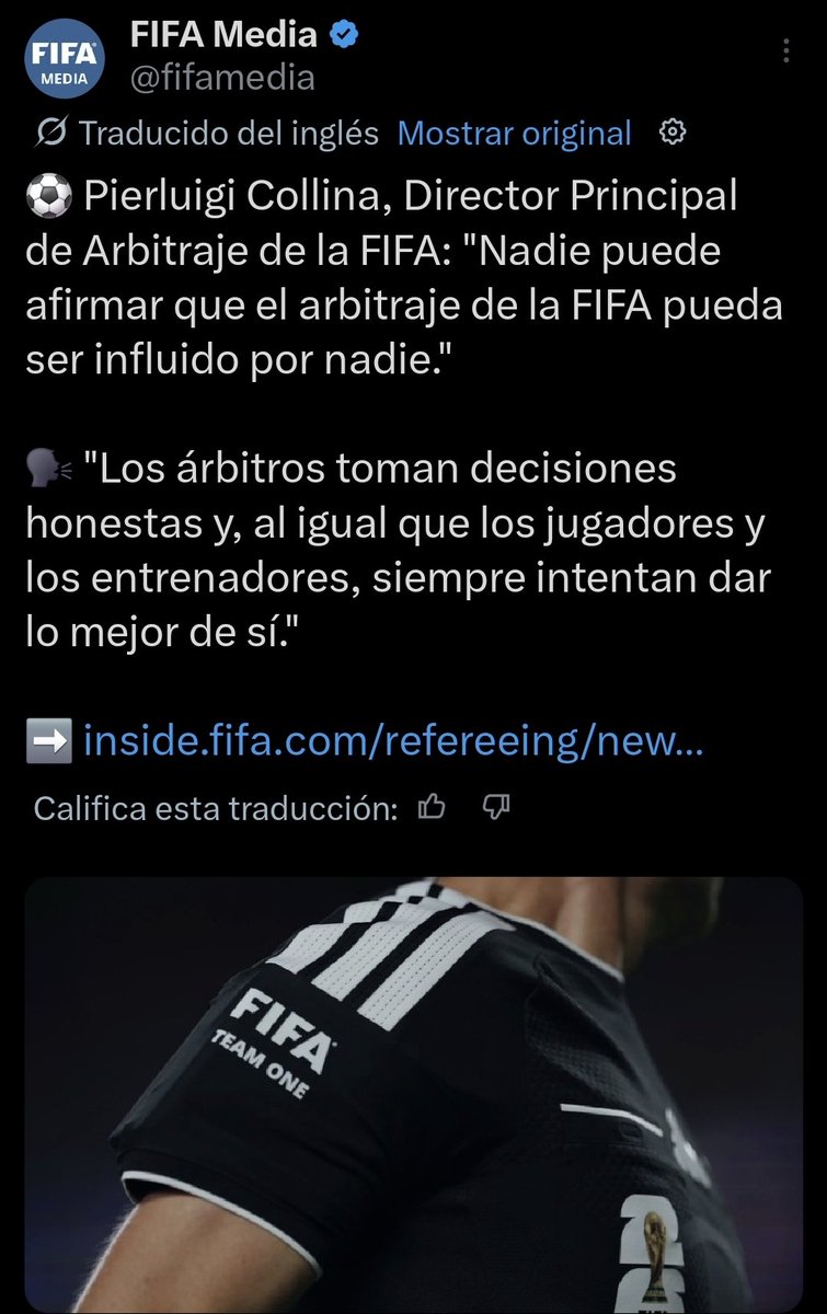 MrAsubio's tweet photo. ✍️🏻 Comunicado del jefe de los árbitros FIFA en el Mundial, Pierluigi Collina: "Los árbitros toman decisiones honestas y, al igual que los jugadores y los entrenadores, siempre intentan dar lo mejor de sí".

🤷🏻‍♂️ Evidentemente, eso no creo que lo dude mucha gente.

👔 Lo que es... https://t.co/1SnB4w4tPe