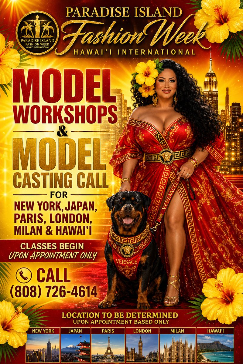 pifwhi's tweet photo. 🚨 FINAL CALL TO REGISTER! 🚨

🌺 Paradise Island Fashion Week Hawaiʻi International 🌺

This is your LAST CHANCE to register for our exclusive International Model Workshops &amp; Model Casting Call!

✨ Casting Call https://t.co/SaY049wMGn