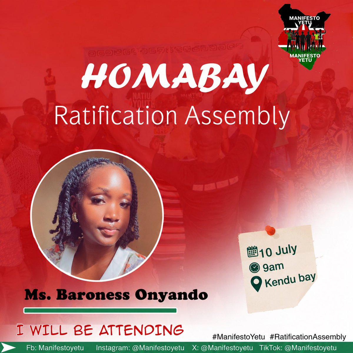 Baro_Onyando's tweet photo. I’ll be attending the Homa Bay Ratification Assembly tomorrow. Looking forward to learning from fellow changemakers, and contributing my voice to youth-led development. Grateful to be part of this opportunity through the partnership between ICDN and ManifestoYetu. https://t.co/6siMYX1k1U