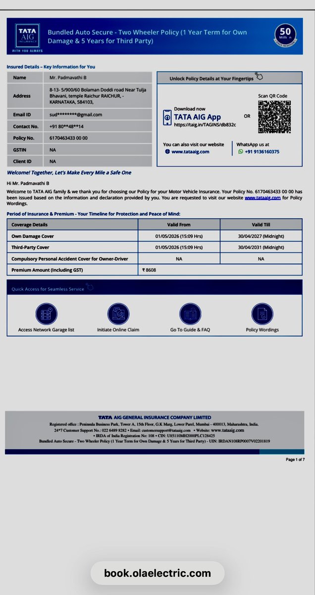 leelavardhan71's tweet photo. Dear @OlaElectric,

It’s been months since my Ola S1 Pro replacement was approved, yet I still haven’t received my replacement vehicle.

The app shows a purchase date, I’ve received the insurance copy, but there has been no delivery, no meaningful update, and almost no response. https://t.co/OafCp7bkic