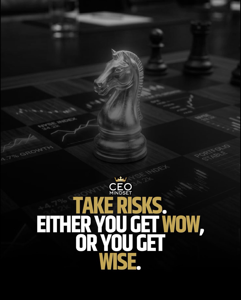 CEOMindsetX's tweet photo. Most people avoid risk because they're afraid of failing.

But here's the truth:

Every risk pays you.

Sometimes in results.
Sometimes in wisdom.

The only real loss is never trying.

Take the shot.
Launch the idea.
Send the message.
Start the business.

You either get WOW, or you get WISE.