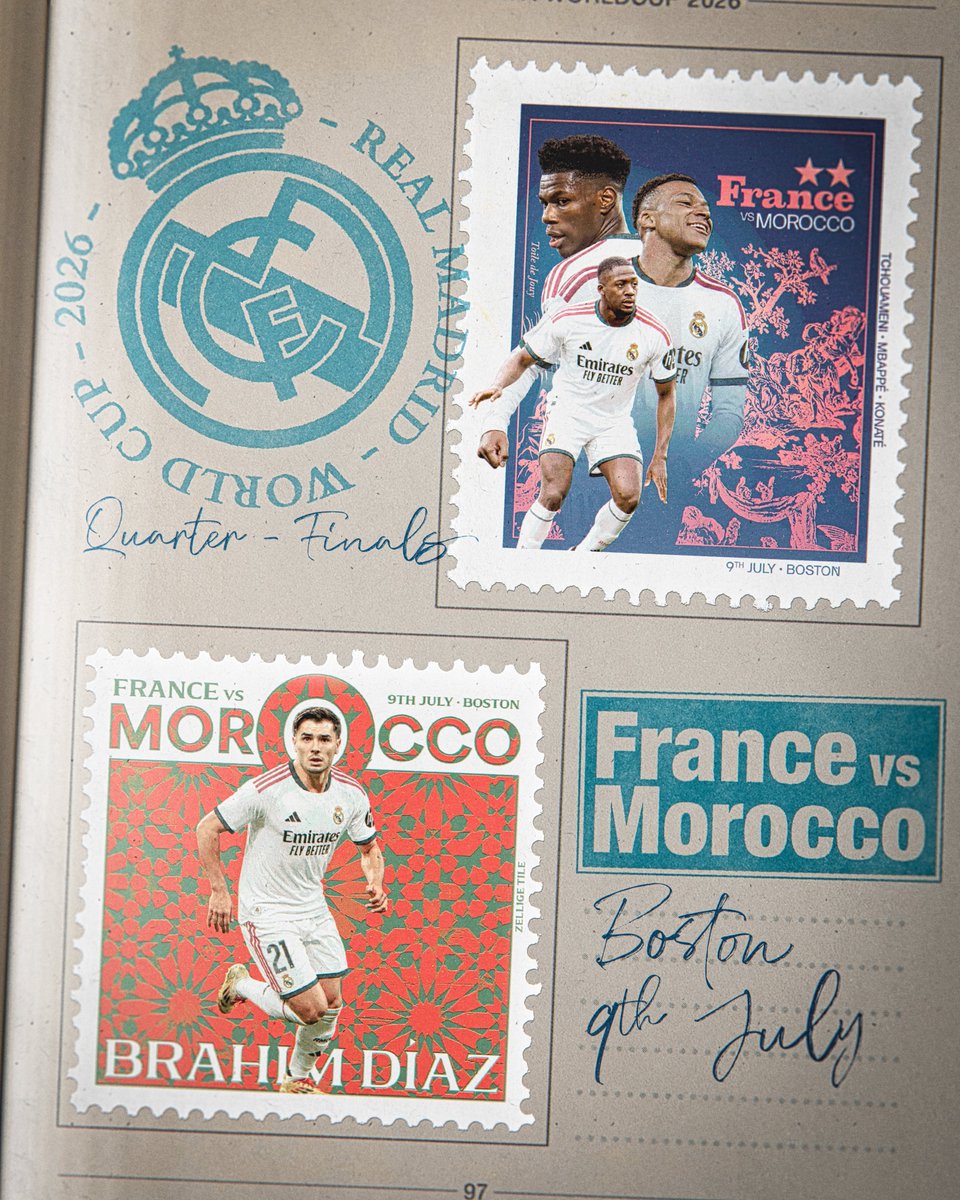 realmadriden's tweet photo. 🇫🇷 🆚 🇲🇦
👉 @KMbappe
👉 @ATchouameni
👉 @IbrahimaKonate_ 
👉 @Brahim
⏰ 09/07 | 22:00 CEST 
🏆 Quarter-finals | FIFA World Cup 2026 https://t.co/5PX9EpHi5m