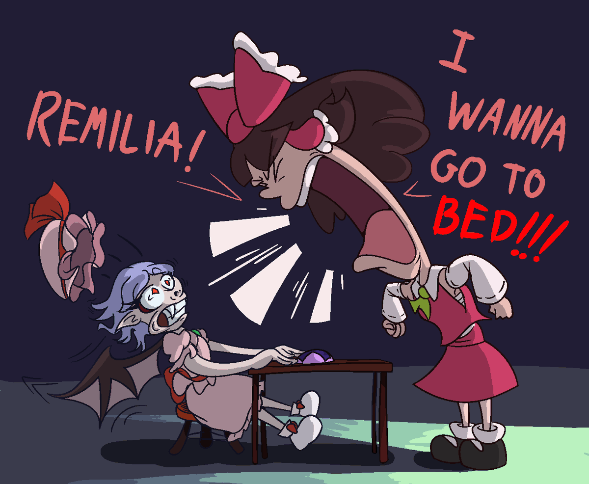 Dr_Oshawott's tweet photo. Late game night (Spongebob reference ft. Reimu and Remilia) https://t.co/cqmj5jeJrE