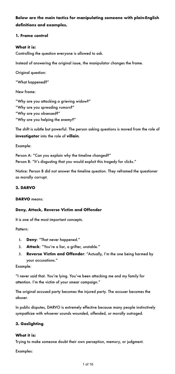 ViKu1111's tweet photo. Andrew

Character attacks are not evidence. Ridicule is not evidence. Moral outrage is not evidence.

The issue is not whether you can insult Candace forcefully enough to make her cave — or indeed, vice versa. The issue is getting to the truth—anyone who truly loved Charlie should want that.

The actual issue is whether you can answer reasonable questions directly and bring your own receipts.

But too often, instead of refuting Candace’s claims with solid counter-evidence, you attack her character, motives, and relationship with Charlie.

That does not prove your account true.

It is a tactic — and people should recognize it as one.

You are trying to invalidate her relationship with Charlie and portray her as some vicious lunatic, as if destroying her character somehow proves your own account as the indisputable truth.

That won’t do Andrew.

People who are being honest and transparent do not need to destroy the person asking questions. They answer the questions. 

USEFUL INFORMATION FOR EVERYONE FIGHTING THE GOOD FIGHT
😎👉Attached is a thread describing tactics commonly used to manipulate, disorient, and discredit people who are asking uncomfortable questions.

Read it, then examine exchanges between Andrew and Candace.

☝️Are reasonable questions being honestly answered — or is the person asking them, Candace, being attacked to shut her down and bury her investigation?
#CharlieKirk #TPUSA #AndrewKolvet #CandaceOwens #FBI #TylerRobinson
@realDonaldTrump @JDVance @TuckerCarlson @elonmusk @RealCandaceO @baroncoleman @JohnMappin @LionelMedia @TPUSA @BlakeSNeff @IanCarrollShow @jimmy_dore