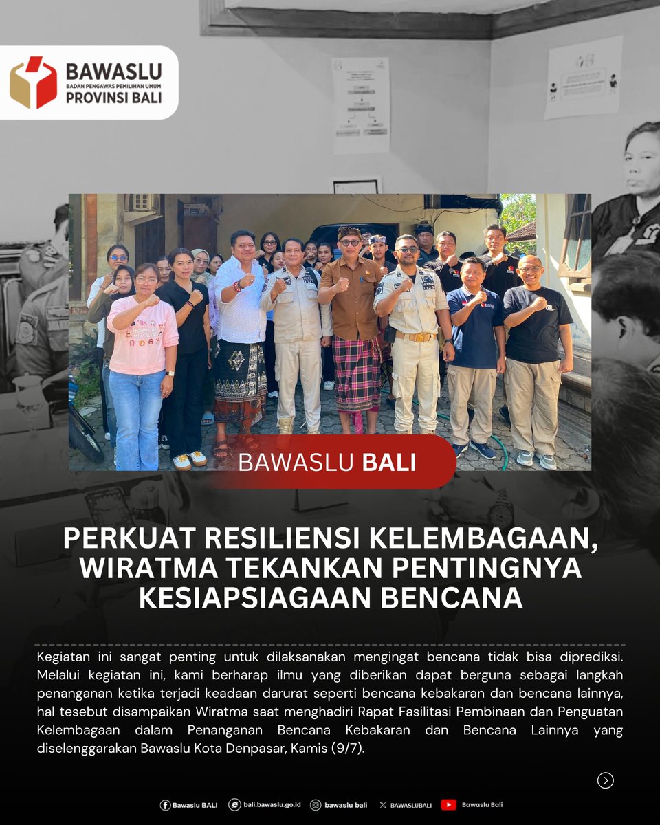 BAWASLUBALI's tweet photo. Perkuat Resiliensi Kelembagaan, Wiratma Tekankan Pentingnya Kesiapsiagaan Bencana

Baca selengkapnya di :
https://t.co/QD5VUud5C3 https://t.co/TEvdqfWBzn