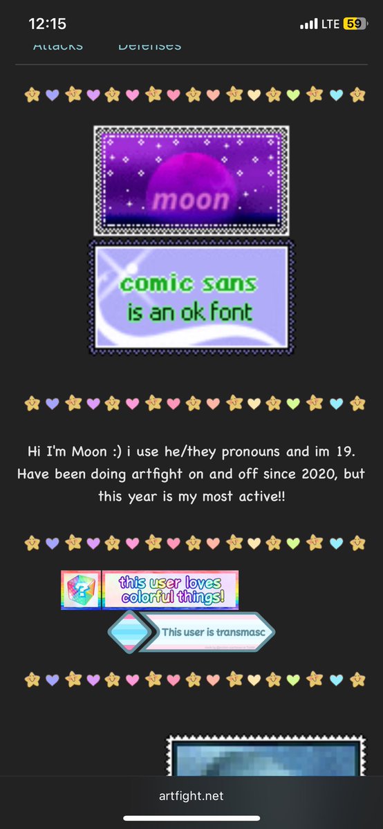 moonlght22oa's tweet photo. after years of a basic bio, my artfight has been #improved (I went crazy with stamps) https://t.co/7HdxnfoPtP