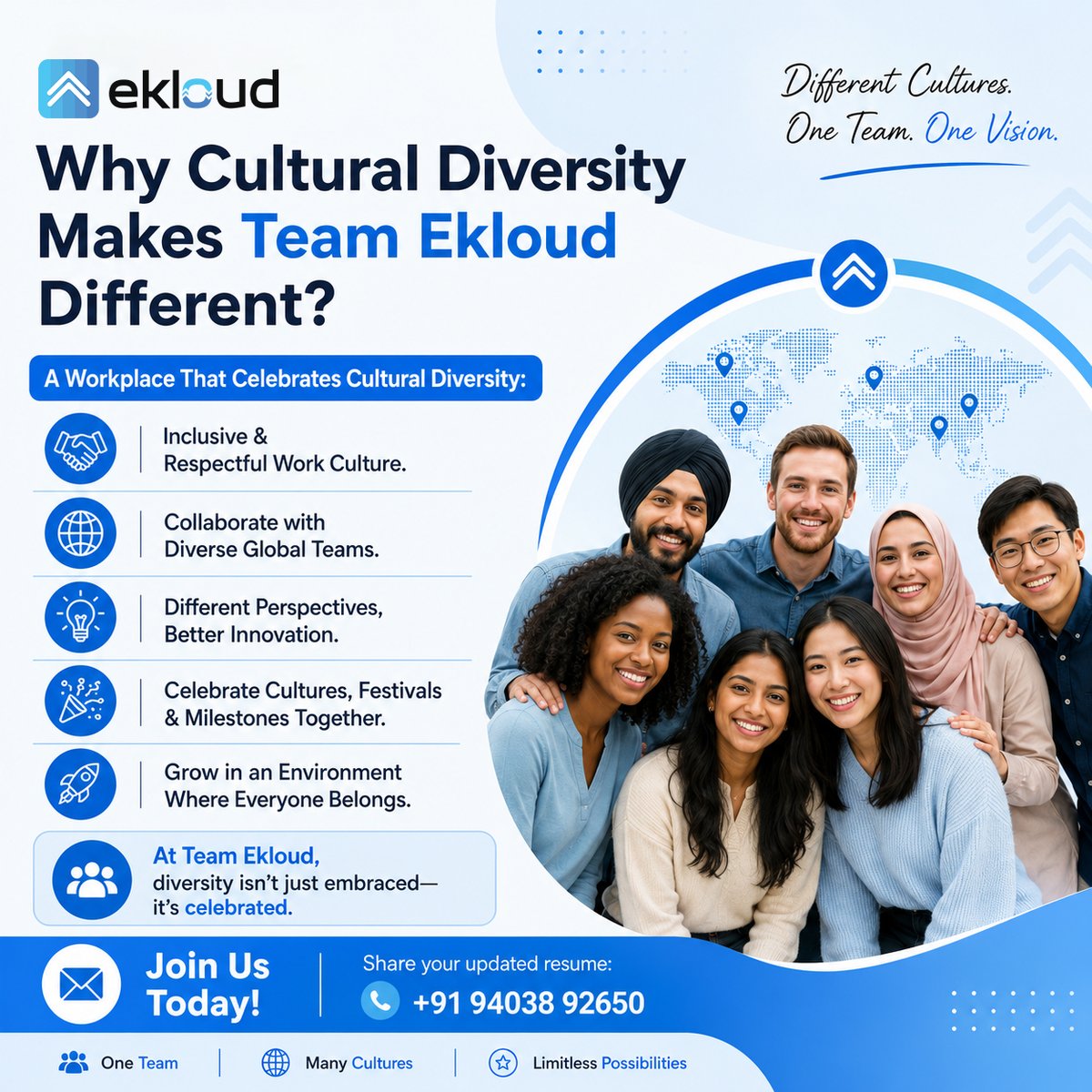 ekloudServices's tweet photo. 🌍 Why Team Ekloud?
🤝 Inclusive Culture
🌎 Global Teams
💡 Diverse Ideas
🚀 One Place to Grow
At Team Ekloud, diversity drives innovation.
📩 Join us: +91 94038 92650
#TeamEkloud #Hiring #Careers #Culture #Diversity #joinnow #LifeatEkloud #Inclusion #workculture #Innovation https://t.co/SoXwqEQWR8