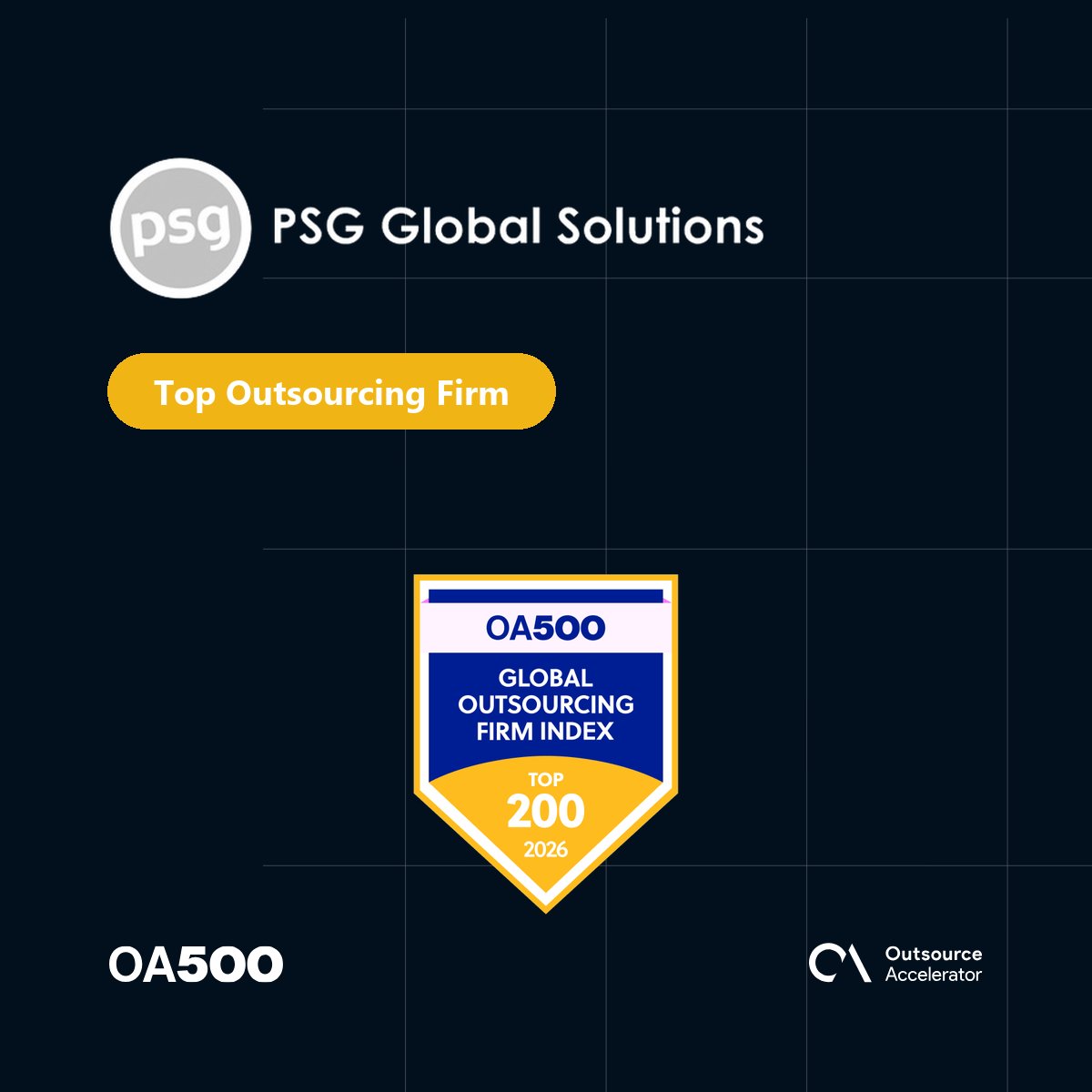 outsourceaccel's tweet photo. Congrats to @PSGGLOBAL_RPO — ranked #103 in the OA500 2026.

Total Footprint × QA Score: 239.25 · Top 200.

Full 2026 index → https://t.co/6p1TjW94SU

#OA500 #PSGGlobalSolutions https://t.co/xvz5sK0A1f