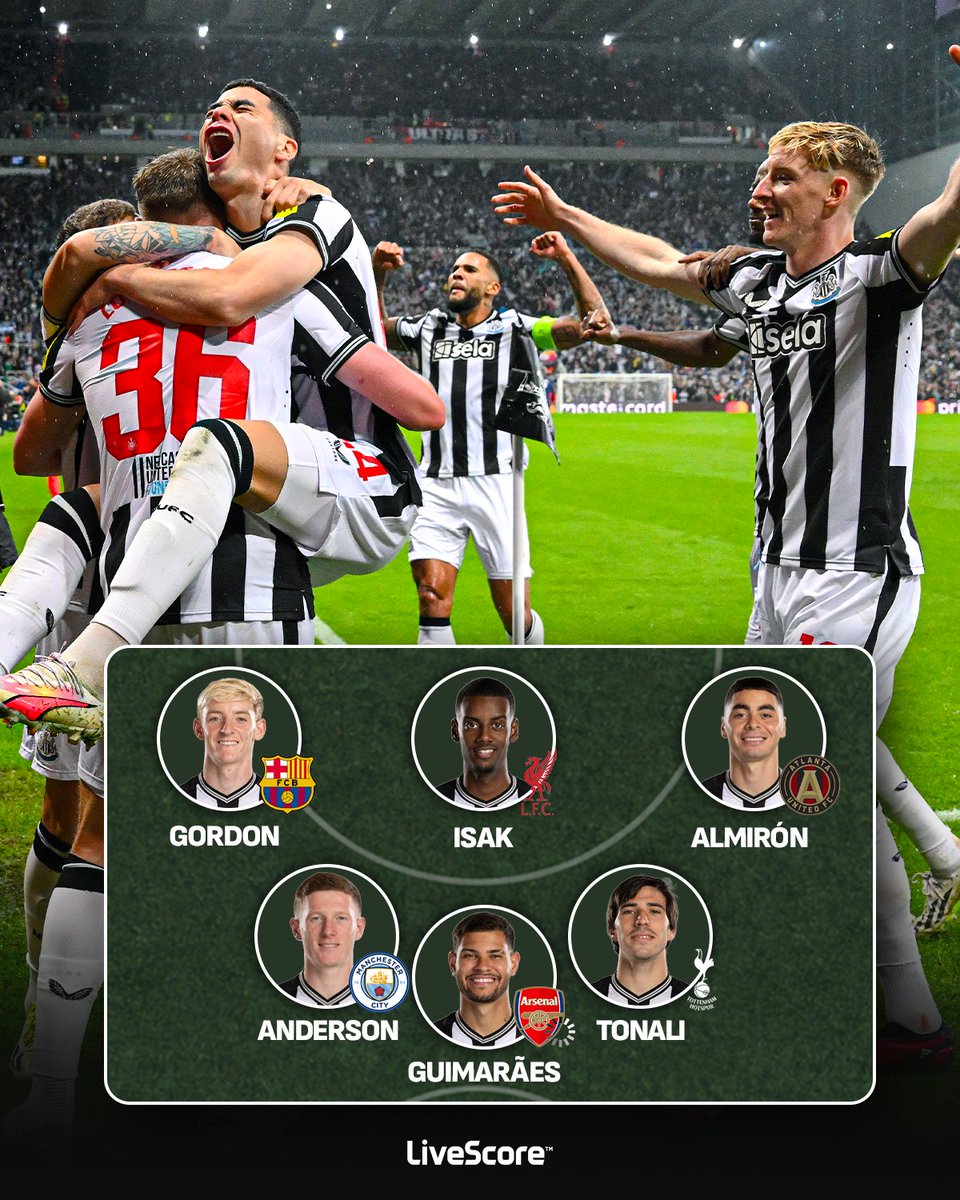 livescore's tweet photo. The Newcastle team that featured in their historic 4-1 UCL win over PSG in 2023 has been ripped apart 🥲 https://t.co/1QRO8UVCS6