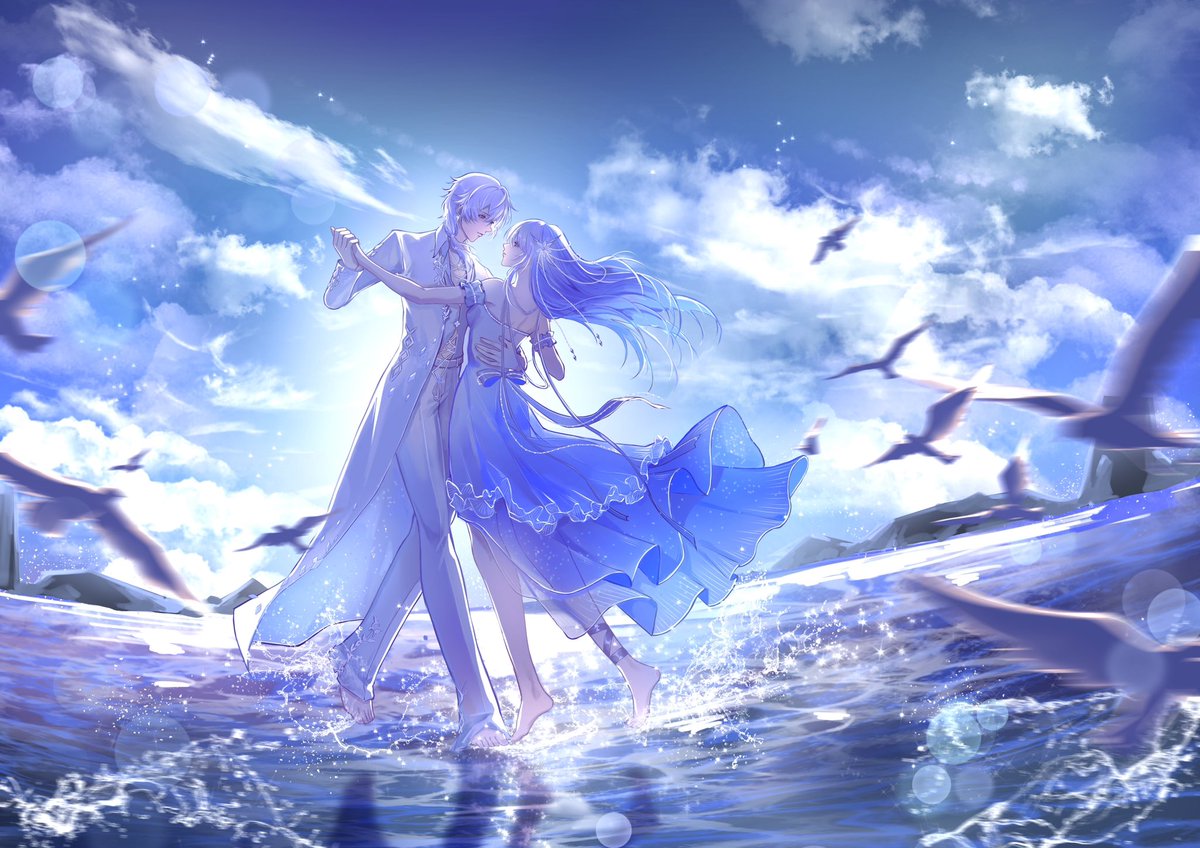 Suikadada's tweet photo. 波の音に包���れながら、
二人だけの静かな時間。

Commission
ご依頼いただき、ありがとうございました。

#commission #イラスト #創作イラスト #ファンタジー #海 #空 #デジタルアート #illustration #animear https://t.co/DZSUQBkXMy