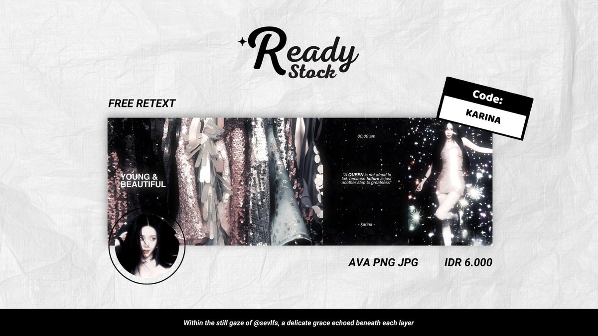 sevlfs's tweet photo. help repost/rt yaaa, thank you🤍   #bealanja

aku ada layout ready stock ALL MEMBER AESPA (Karina, Winter, Giselle, Ningning) new update yang siap dibawa pulang melalui dm/tele aku sekarang jugaa! price 6.000/each and payment by QRIS yaa^^ https://t.co/zsMoeRimIS
