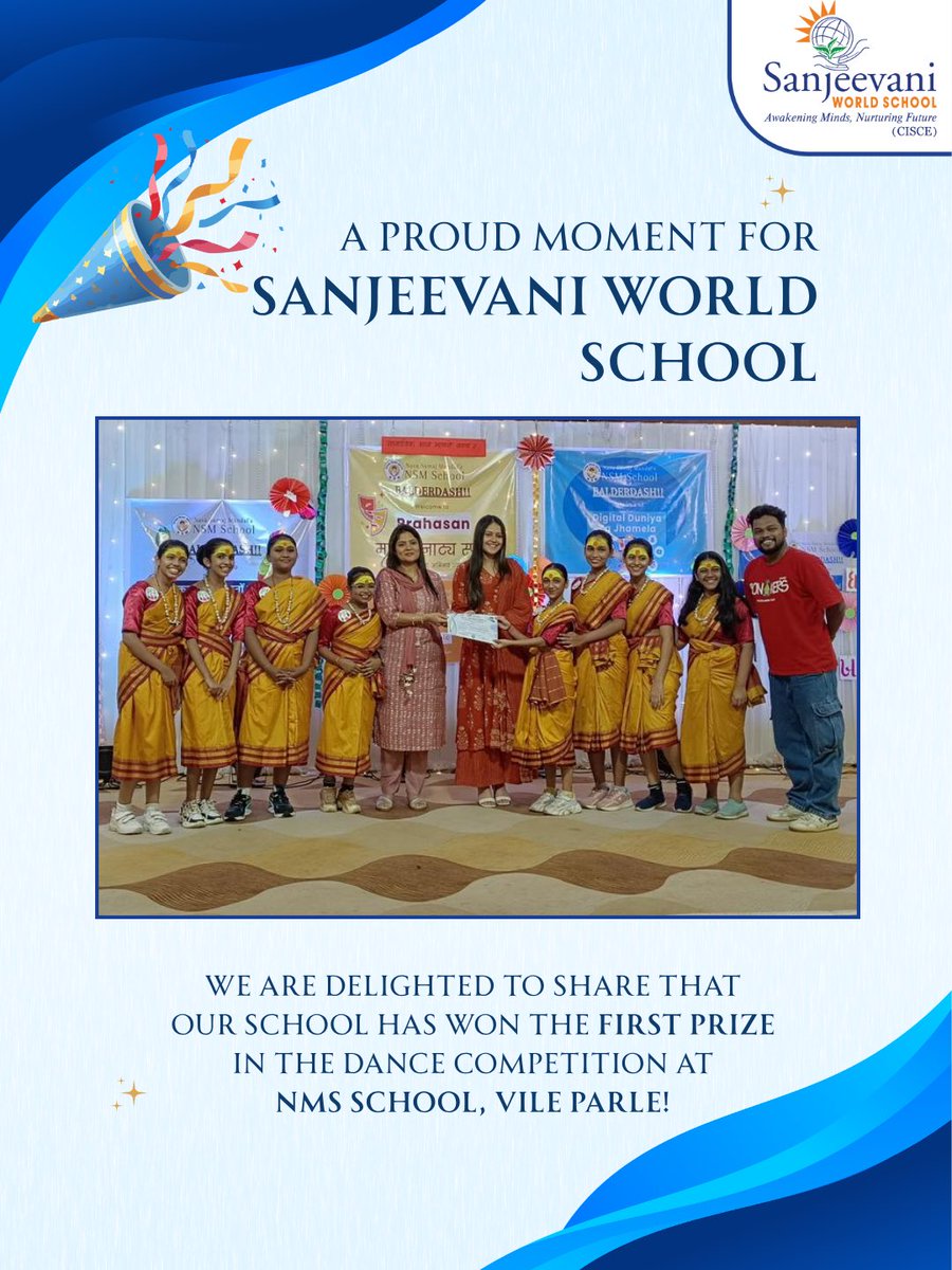 SanjeevaniWorld's tweet photo. 🥇 A victory that fills us with pride! Congratulations to our talented students and dedicated dance mentors for bringing home the First Prize at the NMS School Dance Competition, Vile Parle.
#SanjeevaniWorldSchool #FirstPrize #DanceChampions https://t.co/7hAIvg5UP9