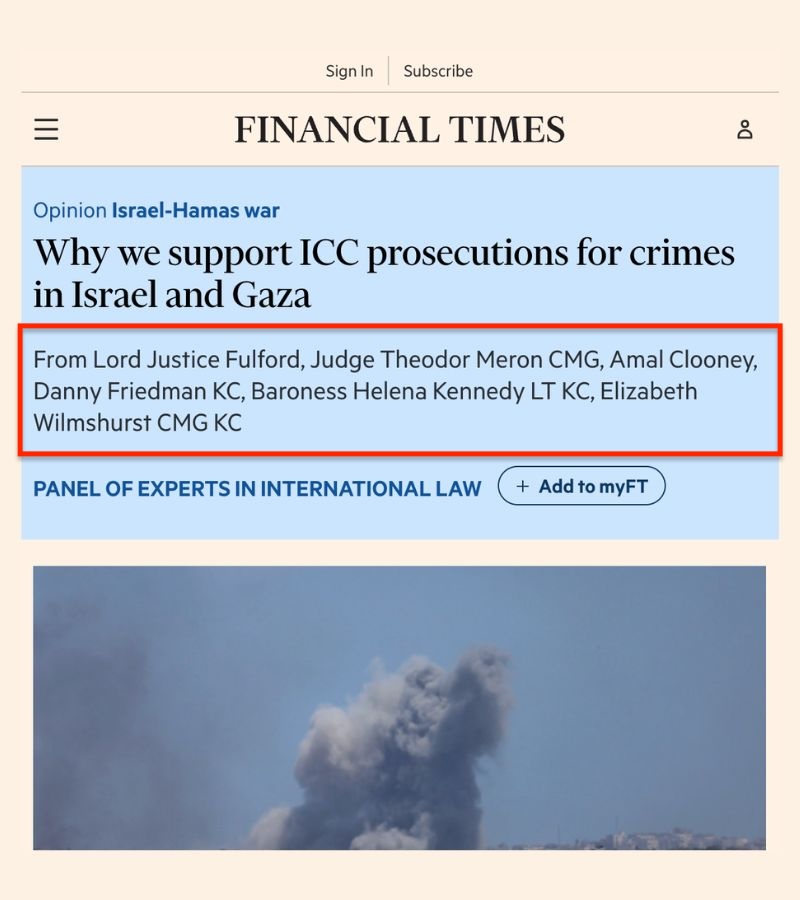 HillelNeuer's tweet photo. Reminder: In May 2024, as ICC prosecutor Karim Khan faced charges of sexually abusing his subordinate, he got Amal Clooney, Helena Kennedy, Adrian Fulford, Theodor Meron, Danny Friedman and Elizabeth Wilmshurst to sign an op-ed supporting his ICC indictment of Israeli leaders. Now that he's been suspended—with shameful details of his sexual abuse revealed today in the New York Times— these individuals should demand his resignation. In another joint op-ed in the Financial Times.