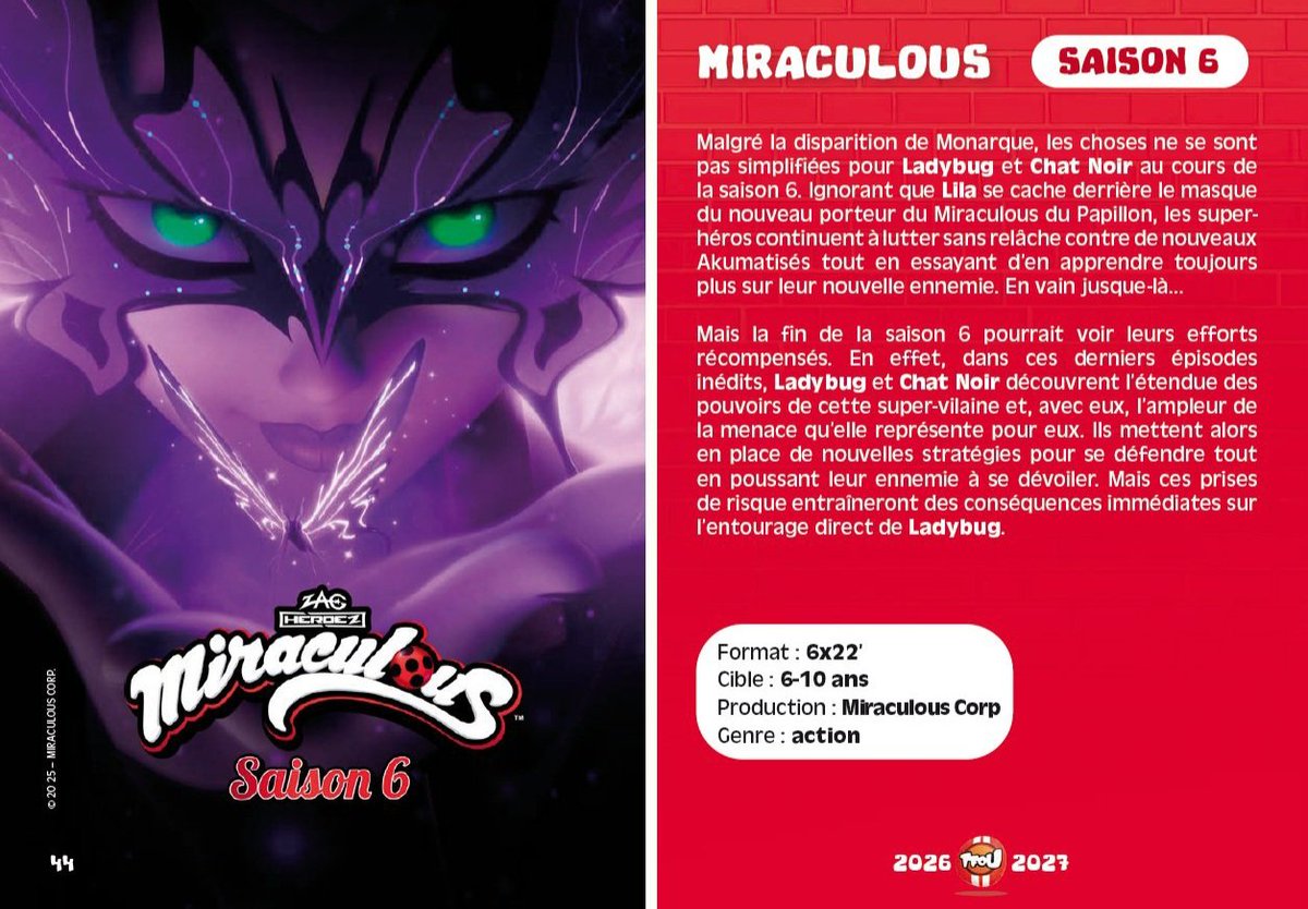 ladyblognewss's tweet photo. 🚨🚨 BREAKING: The official synopsis for the last episodes of Season 6 has been released. #MLBS6Spoilers 

'Despite Monarch’s disappearance, things haven’t gotten any easier for Ladybug and Cat Noir throughout Season 6. Unaware that Lila is hiding behind the mask of the New Butterfly Miraculous holder, the heroes continue fighting tirelessly against new akumatized villains while trying to learn more about their new enemy, unsuccessfully so far.

But the end of Season 6 may finally reward their efforts. In these final unreleased episodes, Ladybug and Cat Noir discover the full extent of this supervillain’s powers and, with that, the magnitude of the threat she poses. They then put new strategies in place to defend themselves while pushing their enemy to reveal herself. However, these risks will have immediate consequences for Ladybug’s close circle.'