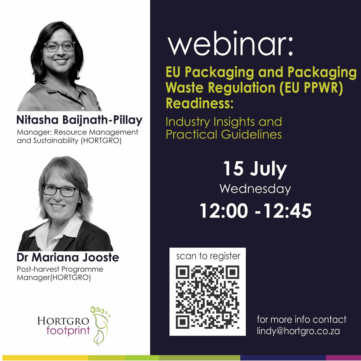 Hortgro's tweet photo. 🌍 Is your business ready for the EU's new #PPWR?

Join the FREE #HortgroFootprint webinar for practical guidance on preparing for the new packaging requirements.

📅 15 Jul 2026 | 🕛 12:00–12:45

Register: https://t.co/5G65C5WQKi https://t.co/3i8nOEN9l6