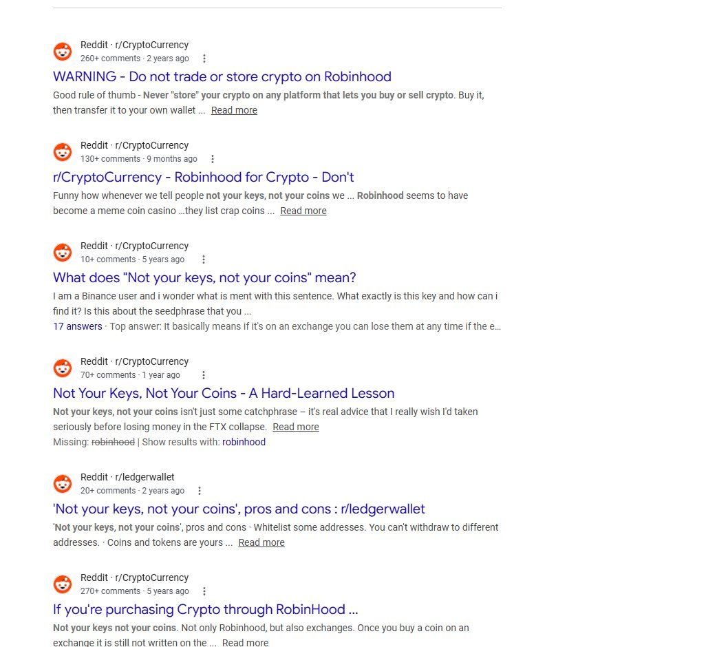 newjeanschain's tweet photo. There is a popular saying in crypto called "Not your Keys, Not your Coins"

And it originated about 6 years ago as a meme in the crypto commuinty, saying that if you own crypto on a platform like Robinhood, you do not actually own the asset.

All of it leads to fudding robinhood, a phrase used for not trading crypto on robinhood.

Since Robinhood is sucking up all the VOL and pvping our momentum on SOL, it's time to fight back.

https://t.co/Zbqc5ehqNE