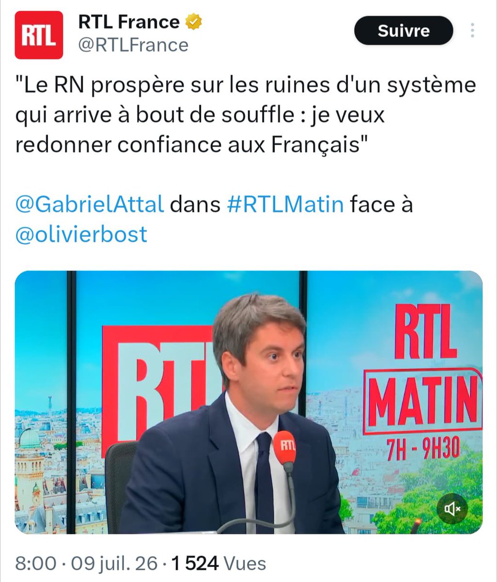 marinejordanrn's tweet photo. Mdr 🤣 

Il faut RAPPELER qui est Gabriel Attal. 

Attal est macroniste.
Attal a appelé a voter pour L'EXTRÊME GAUCHE.😡

NI OUBLI NI PARDON.

🇫🇷TOUS ENSEMBLE Avec @MLP_officiel, nous porterons la renaissance pour la France.
➡️ https://t.co/kVtBjPzkEP https://t.co/RCgH0BSdd0