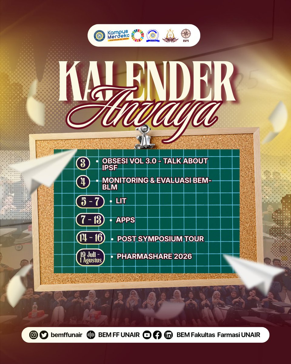 bemffunair's tweet photo. [ KALENDER ANVAYA : JULI ]

HALO WARGA FFUA! 👋🏻👋🏻

Penasaran ga sih ada kegiatan apa aja yang bakal terlaksana di bulan Juli ini?! Yukk, simak postingan ini dan catat tanggalnya yaa 🥳

Jangan sampai kalian ketinggalan informasi 🤩‼️

#BEMFFUNAIR
#KABINETANVAYA
#KALENDERANVAYA https://t.co/WYI45tekjX