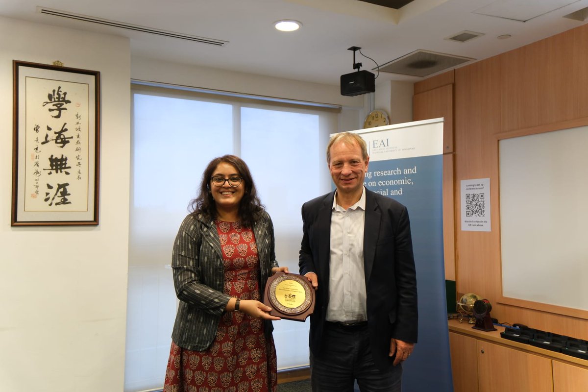 ORCA_India's tweet photo. Director of @ORCA_India, Ms. @eerishika, delivered a talk at EAI Seminar, hosted by @nuseai, @NUSingapore on ‘India’s Multi-Pronged China Strategy: Balancing Engagement and Competition.’ The seminar examined how #India manages its multifaceted ties with #China, striking a balance between cooperation and strategic competition across diplomatic, economic, maritime and multilateral fronts.

🔗https://t.co/GYsV1v38bl
