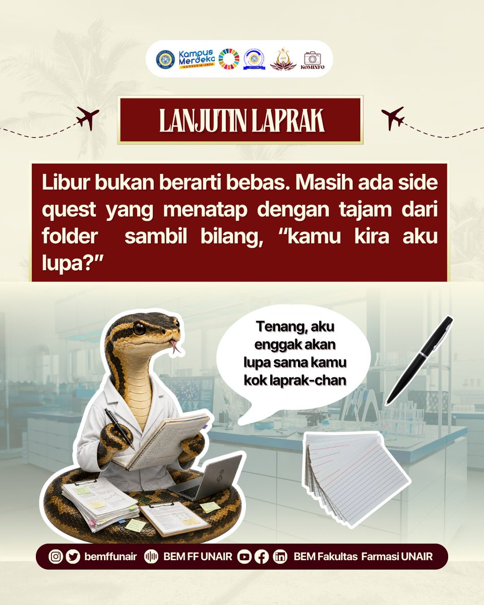bemffunair's tweet photo. Mau sesibuk apa pun liburanmu, jangan lupa tetap kasih waktu buat diri sendiri buat recharge. Karena tenaga kesehatan yang baik juga butuh istirahat. 💚 

Departemen Komunikasi dan Informasi 
Bidang Komunikasi  

#BehindTheFeeds #BEMFFUNAIR #KABINETANVAYA https://t.co/ly18yisQEK