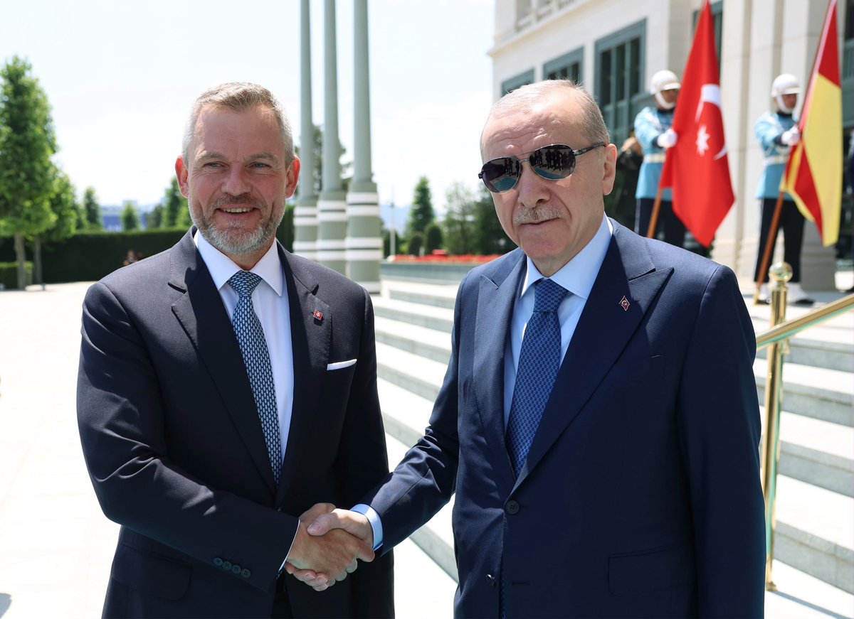 Akparti's tweet photo. Cumhurbaşkanımız Sayın Recep Tayyip Erdoğan, Slovakya Cumhurbaşkanı Peter Pellegrini ile bir araya geldi. #NATOsummit https://t.co/7kYWuurbHT