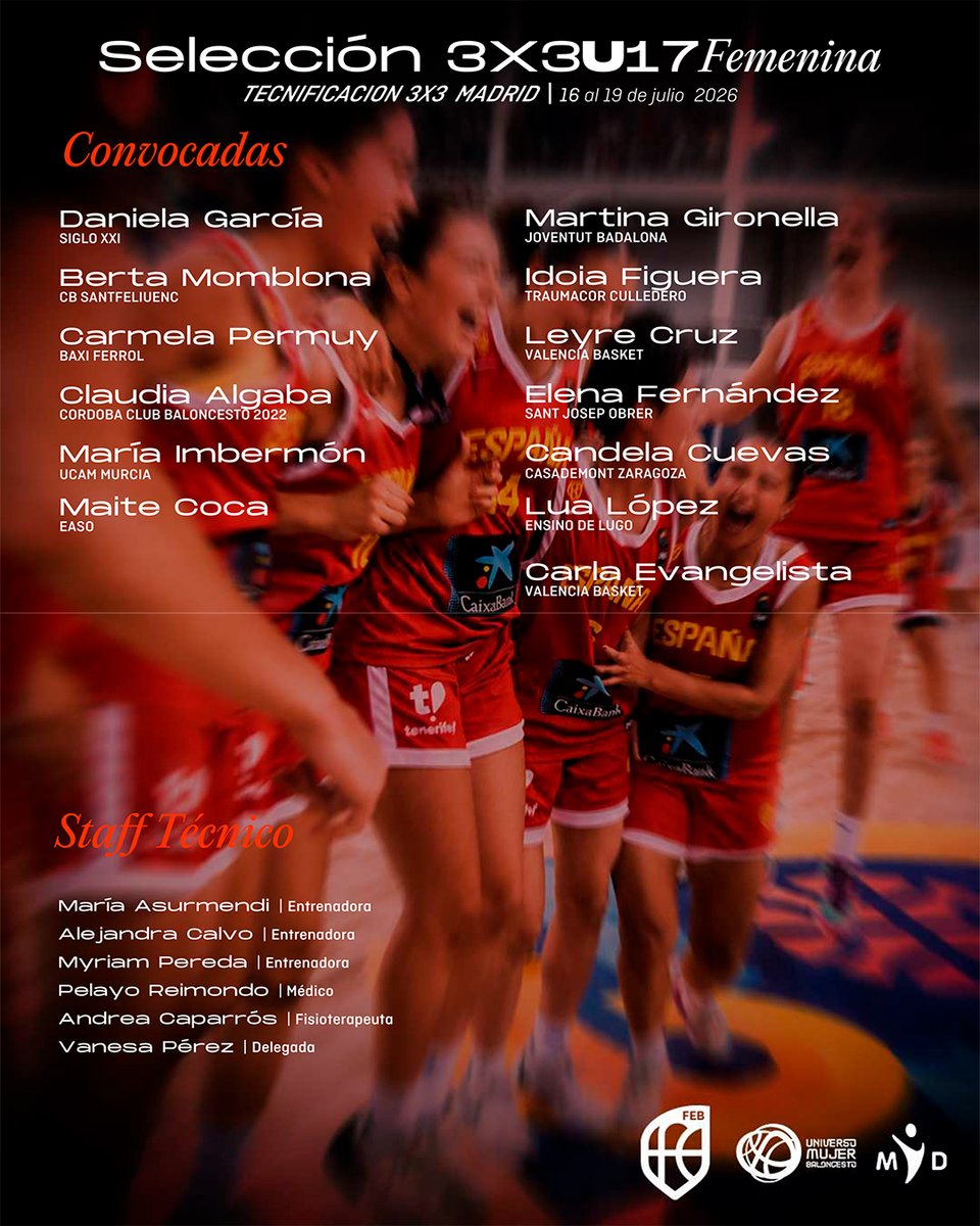 BaloncestoESP's tweet photo. 🚨 OFICIAL |  2⃣5⃣ jugadores/as de la #U17F3x3 🇪🇸 y #U17M3x3 🇪🇸 para las jornadas de tecnificación 🧑‍🏫

📆 16 al 19 de julio
📌 Madrid

#SomosEquipo https://t.co/2mCgotp9c0