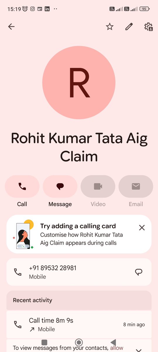 nayan_skrishna's tweet photo. @TATAAIGIndia @jagograhakjago This gentleman from #TATAAIG called me &amp; confirmed that no insurance company works &amp; assist on Saturday &amp; Sunday &amp; during late night hours. All insurance buyers may kindly note this &amp; please never ever buy any insurance from #TATAAIG, you'll regret like me. https://t.co/MApgedHAHl