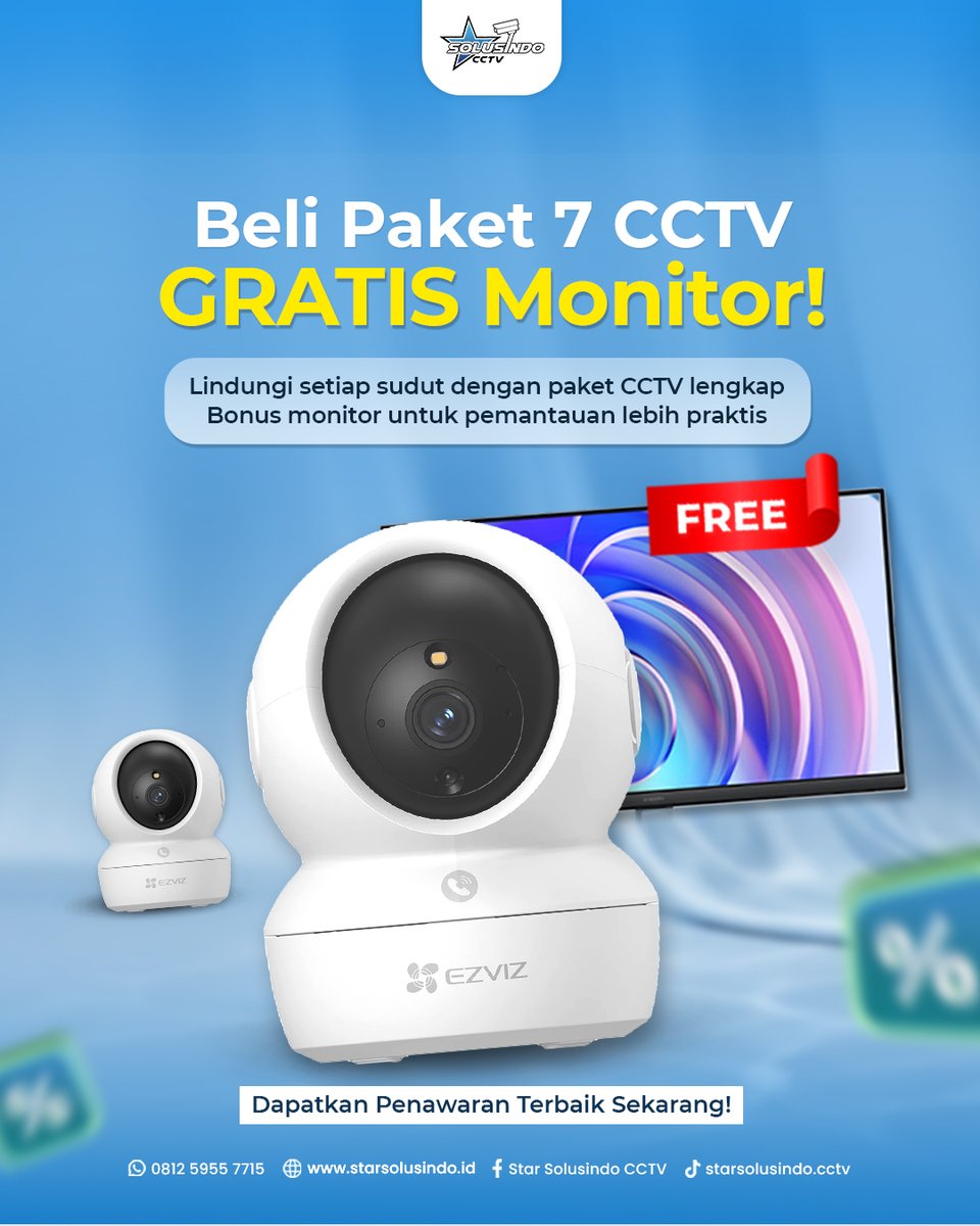 star_solusindo's tweet photo. 🎉 Beli Paket 7 CCTV, GRATIS Monitor! Pantau rumah atau usaha lebih nyaman dengan sistem keamanan lengkap. Promo terbatas, konsultasi &amp; survei GRATIS. Hubungi kami sekarang! 

#PromoCCTV #PaketCCTV #CCTVIndonesia #CCTVRumah #JasaPasangCCTV #InstalasiCCTV #StarSolusindoCCTV https://t.co/CJFhc3VpMI