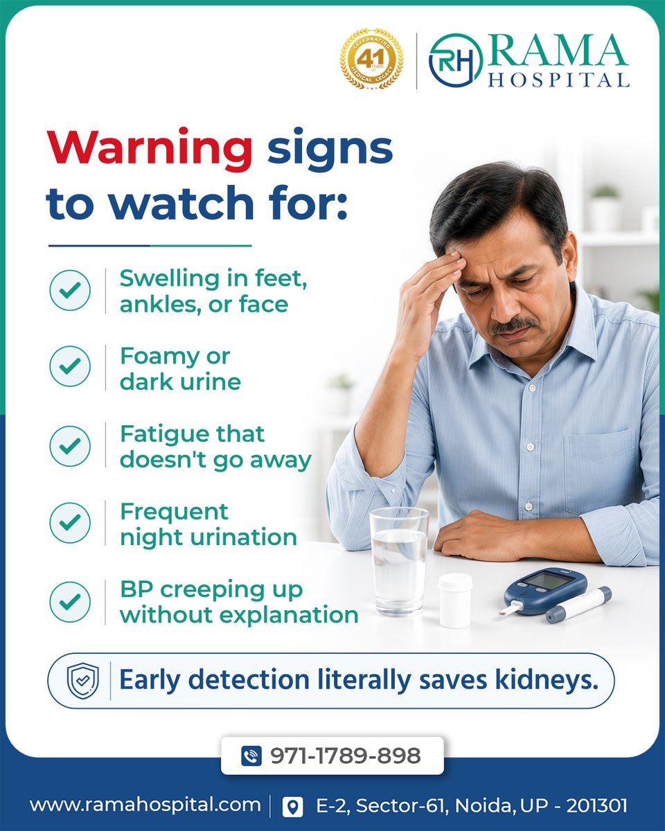 RamaHospital_RH's tweet photo. Diabetes can silently damage your kidneys.
 Don't wait for symptoms.

Protect your kidney health with regular screenings. 

📞 9711789898.

Book your consultation today: https://t.co/Z4J54JaoFk

#KidneyHealth #DiabetesCare #PreventiveCare #Nephrology #RamaHospitalNoida https://t.co/e38alzJlI1