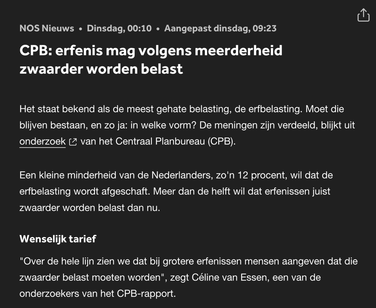 MadelonVos__'s tweet photo. Ben ik de enige die het een beetje vreemd vind dat het CPB-rapport, waarin wordt gesteld dat een meerderheid van Nederland hogere erfbelasting wil, juist nú wordt gepubliceerd?

Terwijl de onderliggende opiniedata uit 2023 komt. En de feitelijke aangiftedata vooral over 2022 gaat.

Een tweeluik.