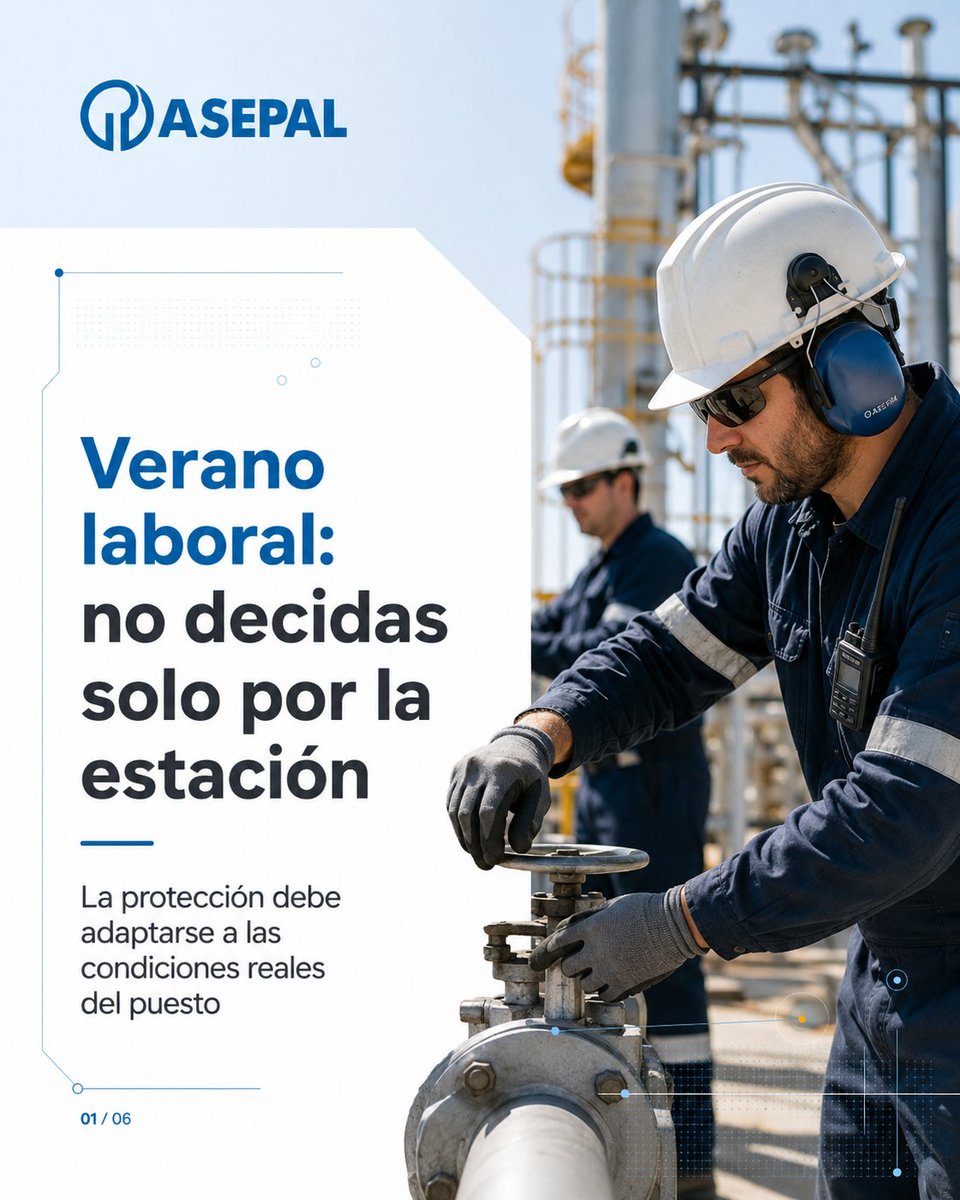 AsepalEPI's tweet photo. Llega el verano y muchas decisiones empiezan mal.

Porque se mira la estación… y se deja de mirar todo lo demás ☀️

Calor, radiación, humedad, carga física, duración de la tarea, ritmo real de trabajo e interior o exterior.

Adaptar la protección no es reaccionar al calendario. Es valorar qué cambia de verdad en el puesto 🛠️