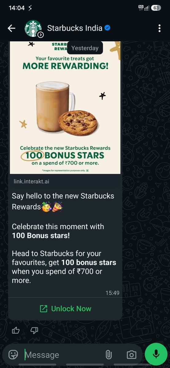 Nishant_vr46's tweet photo. @StarbucksIndia @Starbucks PFA proofs. I got a whatsapp msg with promotion. I made a purchase of said amount. Now the team is denying to get me the stars promised. This is 2nd instance in a row. The whatsapp msg doesn't state any TnC. Also, the date mentioned was 30th June. https://t.co/yCl4yYUdsv
