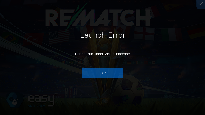 MuttButt2's tweet photo. @PlayRematch since when can you not play REMATCH on a virtual machine. Now I can't play the game with my friends. Thanks I guess. You're as bad as EA with this. https://t.co/MAdg00Kaoq