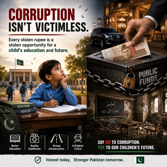 RideaKhan22819's tweet photo. بدعنوانی مواقع چھین لیتی ہے، اداروں کو کمزور کرتی ہے، اور ہر شہری کو نقصان پہنچاتی ہے۔ بدعنوانی کے خلاف اجتماعی شعور اور شہری ذمہ داری ہی دیرپا اور مثبت تبدیلی کی بنیاد ہیں۔
#NoMoreLoot #ZeroToleranceForCorruption #Transparency #RuleOfLaw #BetterFuture https://t.co/rkDOW8PCXT