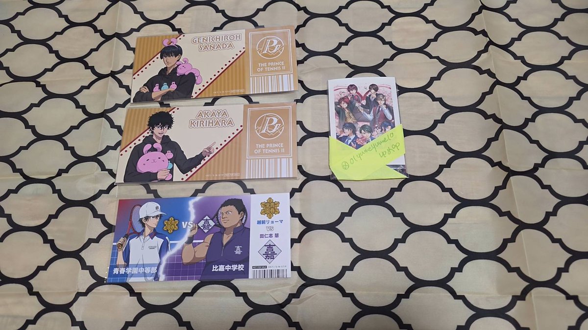 01yumeyume10's tweet photo. テニスの王子様 テニプリ 新テニ チケット風カード ブロマイドステッカー チェキ風

【譲】切原 千石 越知 不二 丸井 木手 幸村 佐伯 忍足真田 田仁志
【求】入場特典白石 越前 遠山 or 同異種越前 白石(等身)

不二 跡部は入場特典優先。
等身でもお断りする可能性もありますがお声がけください。 https://t.co/DaAXXB9NA8