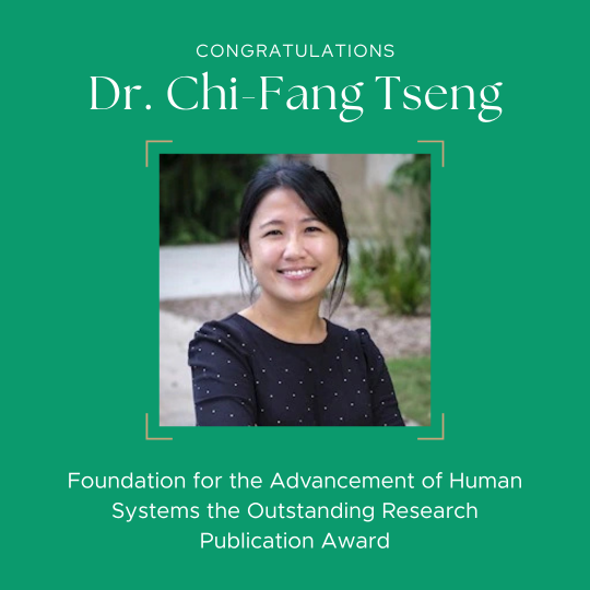 MSUHDFS's tweet photo. 🎉Congratulations to Dr. Chi-Fang Tseng on receiving the Foundation for the Advancement of Human Systems the Outstanding Research Publication Award! 🏆#MSUHDFS #MSUSocialScience https://t.co/eczMkBVqQv