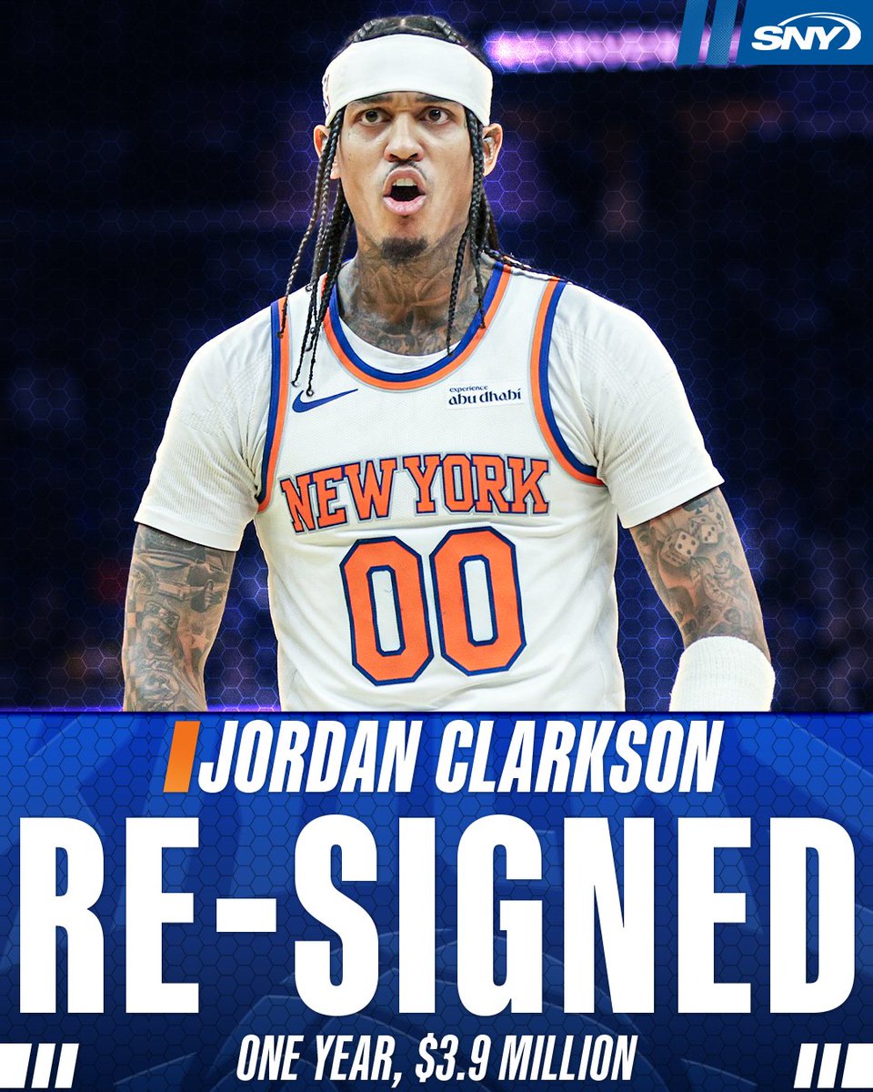 sny_knicks's tweet photo. ANOTHER CHAMP IS BACK IN NEW YORK 🫡

Jordan Clarkson is re-signing with the Knicks https://t.co/fg0QUGjf9x
