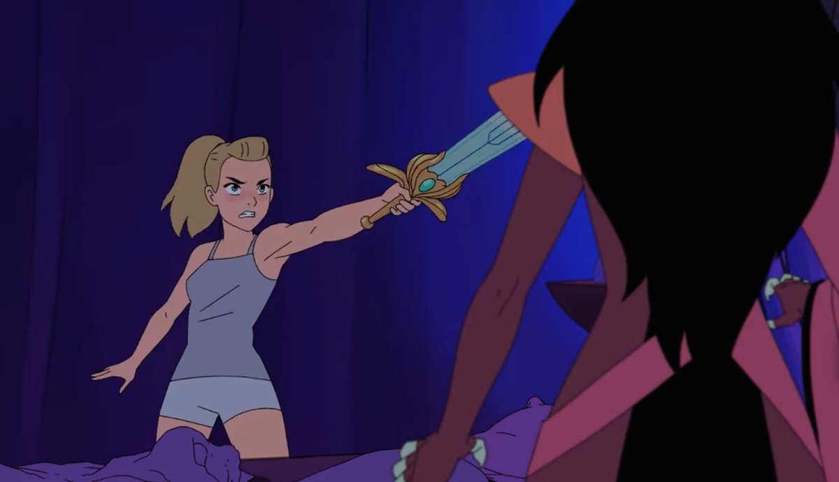 etherian_kid's tweet photo. the fact that adora sleeps with a weapon always at arm's reach and is ready to use it as soon as she's startled awake by a perceived threat is obviously a product of shadow weaver's insane training to be always prepared for combat. who knows what shit she put adora through https://t.co/rAfBzqoAwV