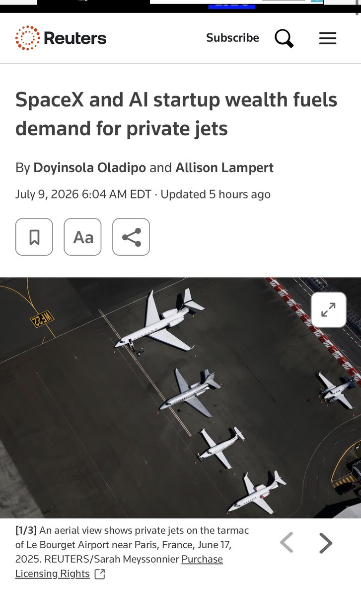 ElmWealth's tweet photo. Is your AI startup wealth fueling your demand for a private jet? if so, we'd be happy to send you a copy of The Missing Billionaires :)
