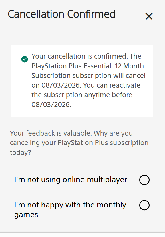 DapperNarwal's tweet photo. @PlayStation since it wasn't an option on your cancellation feedback I wanted to let you know I'm cancelling in response to your physical disc production discontinuation. 👎❌

I prefer to permanently own my console and games, as I have since my first Playstation 2 as a child. https://t.co/LZcwfkXGbm
