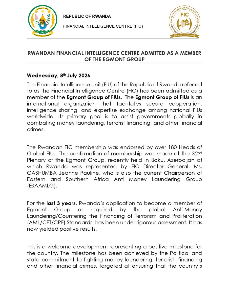 Financial Intelligence Centre|Rwanda tweet media