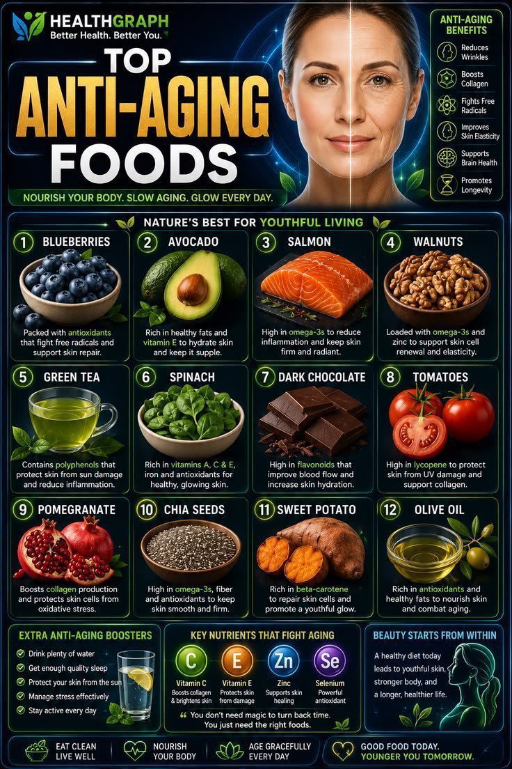 Kafiya_ai's tweet photo. Top Anti-Aging Foods.🍊
Mind your fresh 🧠
Follow for more 🤝♻️💯 
@Kafiya_ai https://t.co/y2pbAJjaoA